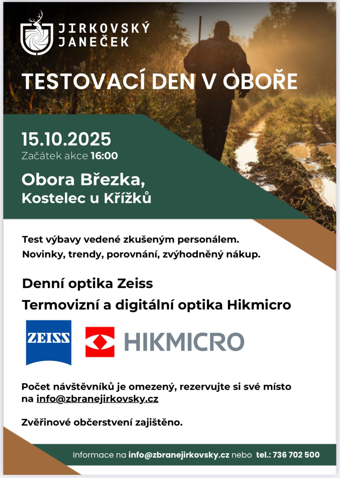 Pozvánka na testovací den v Oboře Březka – Zeiss a Hikmicro